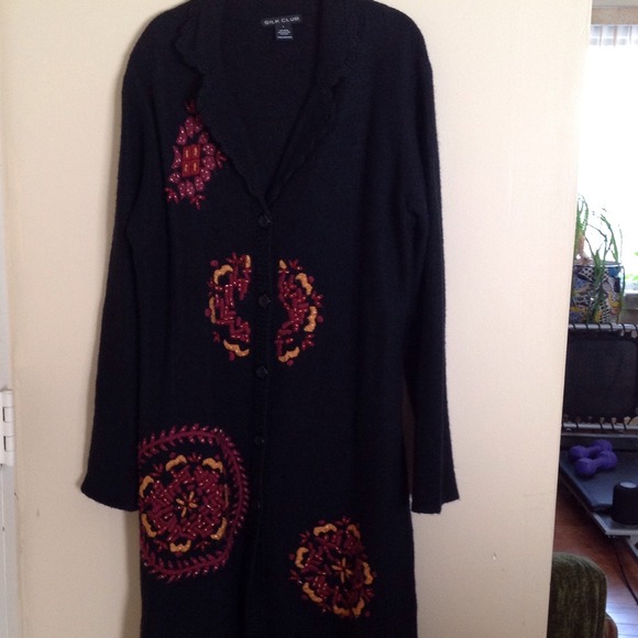 Embroidered Sweater Coat