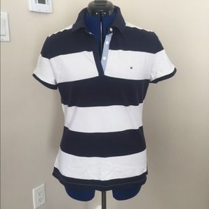 Tommy Hilfiger polo style navy and white shirt