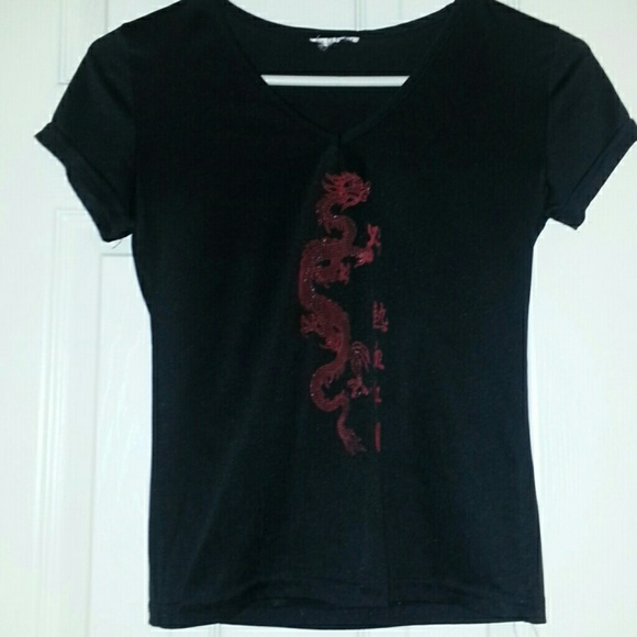 Black Lycra Asian dragon tshirt