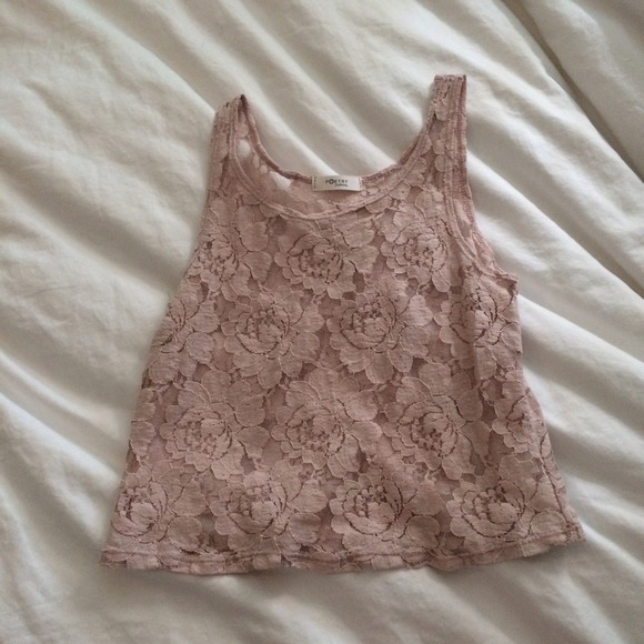 Pink floral lace cropped top