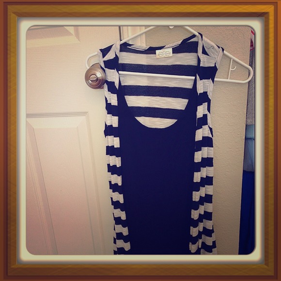 Navy blue and white striped top