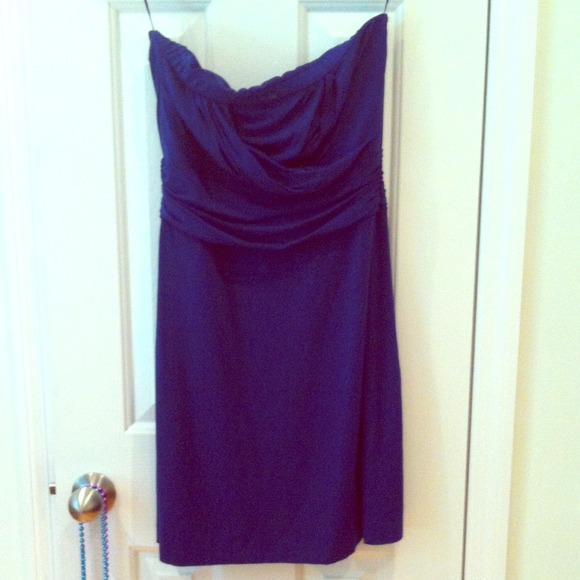 Blue Draped Strapless Dress by Mango