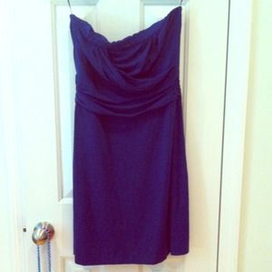 Blue Draped Strapless Dress by Mango