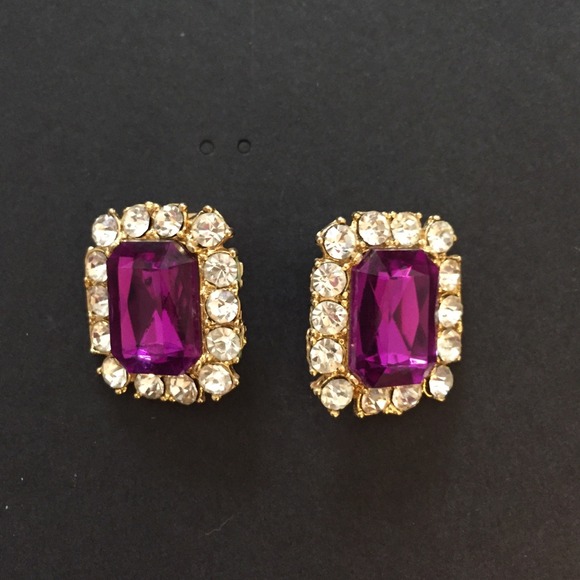 Gorgeous purple rhinestone clip on earrings