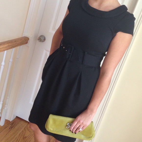 Black knit belted shift dress