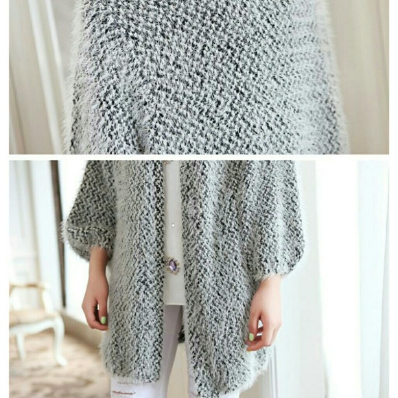 Korean style Mohair fuzzy knit cardigan-gray color - Picture 3 of 4