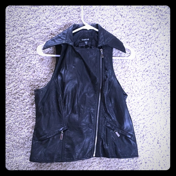 Black faux leather motorcycle vest