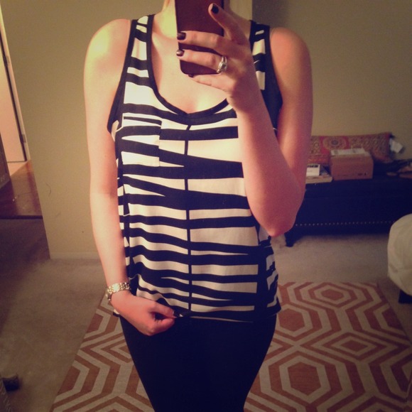 Black and white chiffon tank