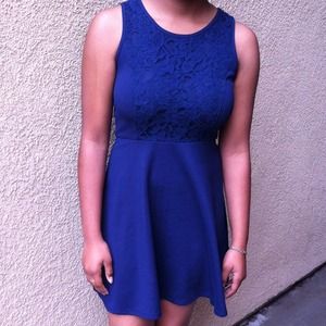 Navy Blue, Sleeveless Fit & Flare, with Lace