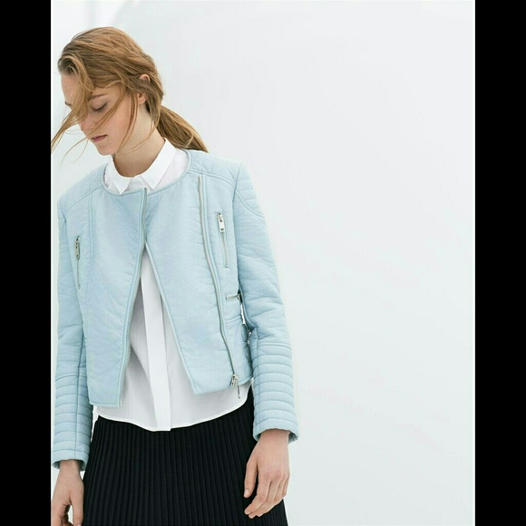 Zara Pastel Blue Leather Jacket