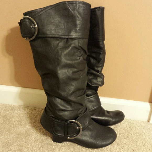 Black Slouch Wedge Boots