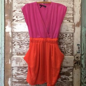 Pink & Orange Colorblock Dress w/ Pockets