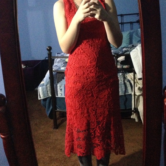 Long orange crochet dress