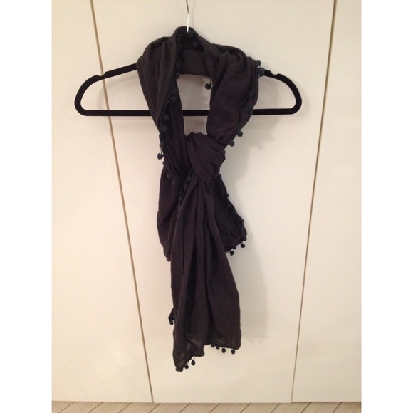 J.Crew Dark Gray Pom Pom Scarf