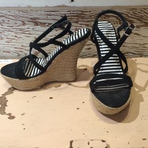 Strappy Black Espadrille Wedge