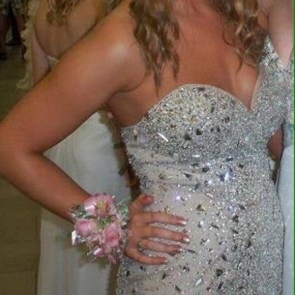 Silver jeweled prom dress