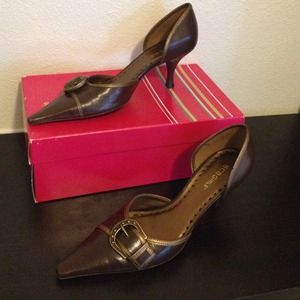 Chocolate bronze pumps.