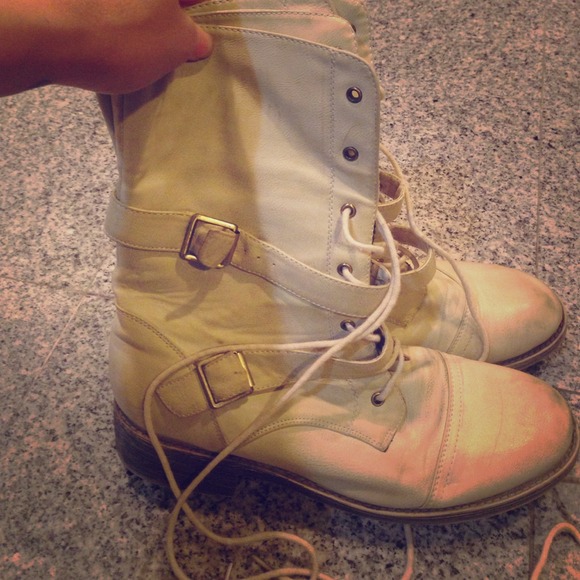 Cream combat boots