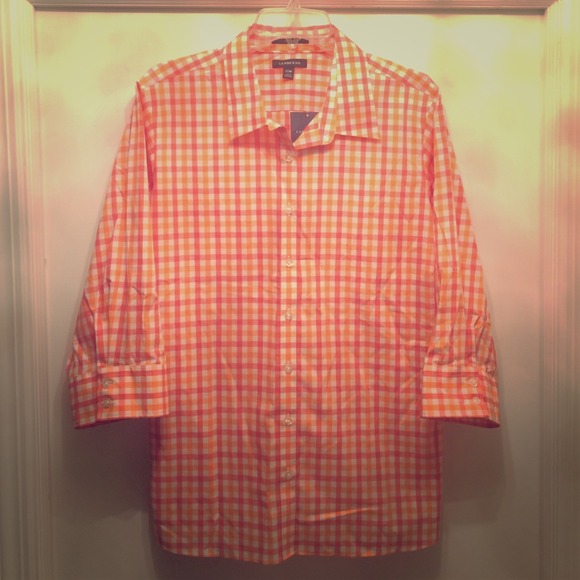 Lands End Coral Check Button Down Sz 22W NWT