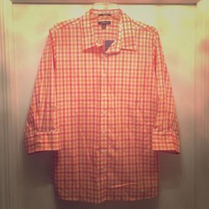 Lands End Coral Check Button Down Sz 22W NWT