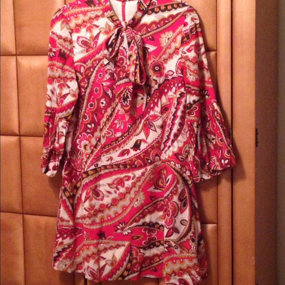 Tibi floral mini dress with front neck tie.