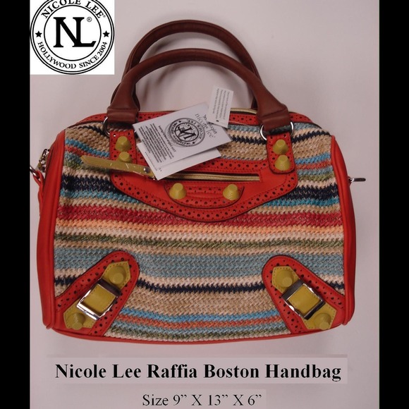 NICOLE LEE RAFFIA BOSTON HANDBAG