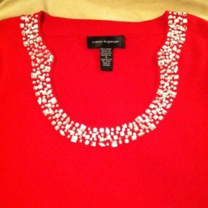 Jeweled scoop neck lightweight Holiday sweater