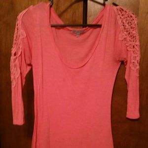 Swoop neck peach shirt