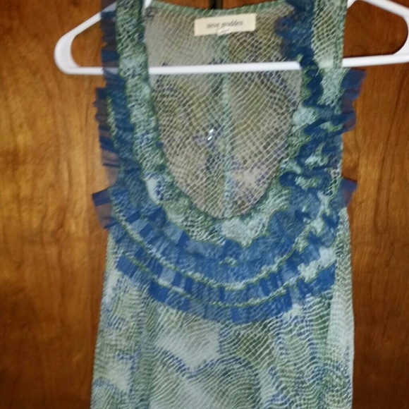 Green and blue sheer crop top