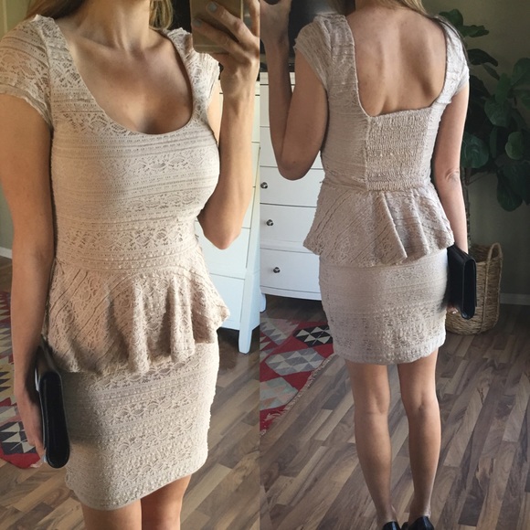 SOLD Beige Lace Peplum Dress - Picture 4 of 4