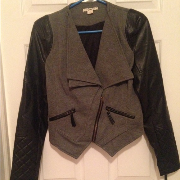 Grey and black faux leather jacket