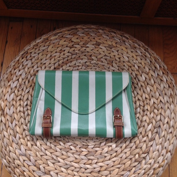 Anthropologie Green Striped Leather Clutch - Picture 2 of 4