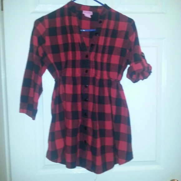 She's Cool Tops - REDUCED! Ladies red flannel shirt with tie back.