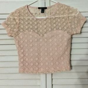 Lace  flower leaves crop top && Jean jacket bundle