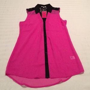 Bright pink and black lace sheer tunic