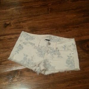 White printed denim shorts