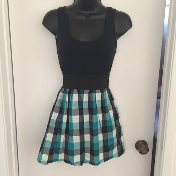 Teal, White & Black Checkered Tunic