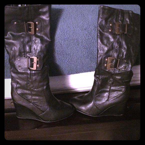 Black leather boots
