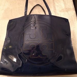 Navy Blue Patent Leather Tory Burch Handbag-Large