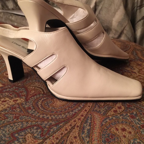 Linea Roma Ivory Leather Size 6 Sling Back Heals - Picture 1 of 3