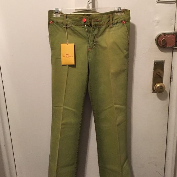 Brand new vintage Etro wide leg lime green jeans size 26 - Picture 1 of 3