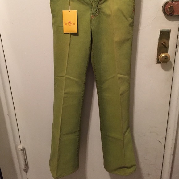 Brand new vintage Etro wide leg lime green jeans size 26 - Picture 2 of 3
