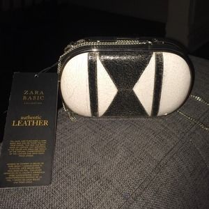 NWT Zara BLACK AND WHITE leather box clutch