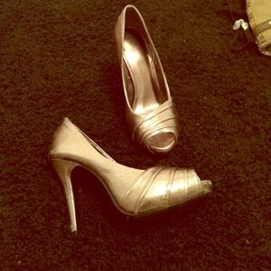 Kelly and Katie platform silver heels