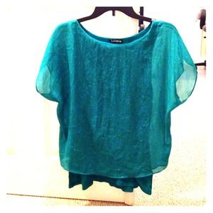 Express teal glittery two later shirt