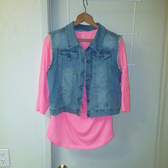 Denim vest n pink shirt