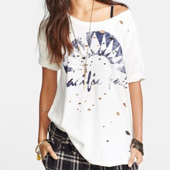 Free People Tops - Free People Destroyed Graphic Boyfriend Tee