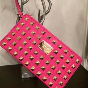 Michael Kors pink studded clutch wallet