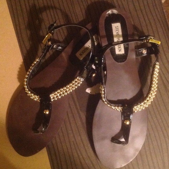 Steve Madden Black and Gold Sandals, Size 10