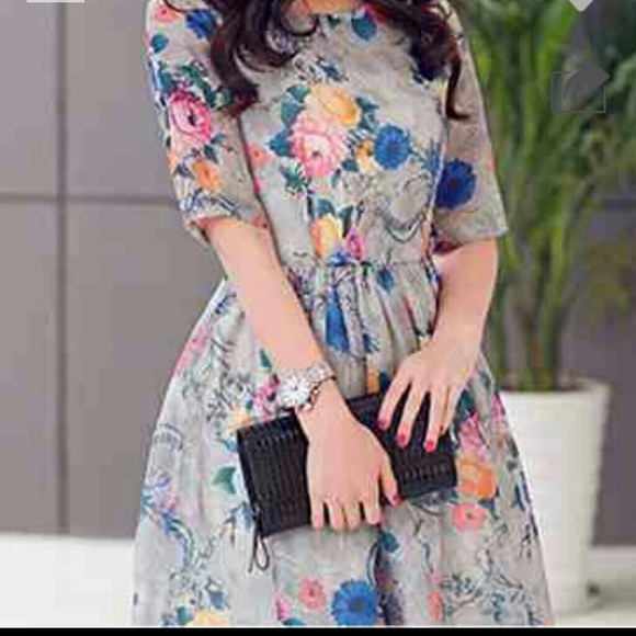 Multi color grey floral dress